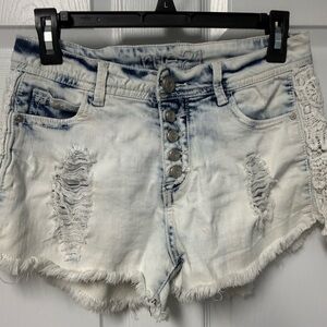 Rue21 Light Blue Distressed Denim Shorts with Lace Trim